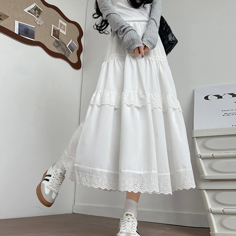Korean White Lace Pleated Skir - огляд і ціна Midi Skirt Floral