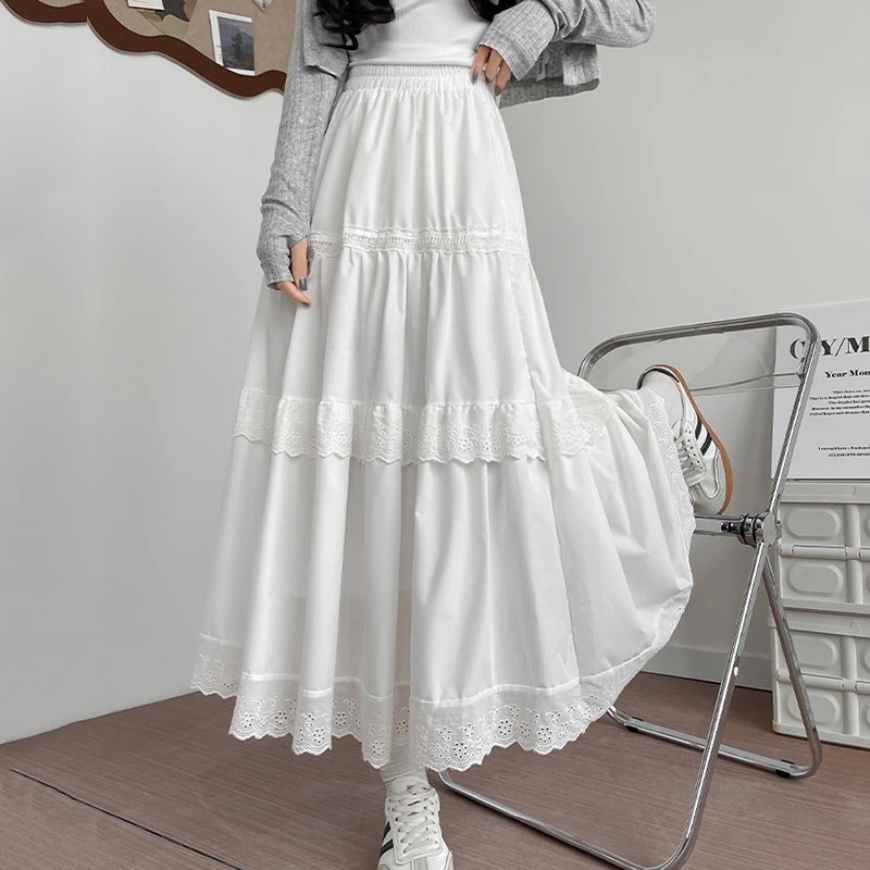 Korean White Lace Pleated Skir - огляд і ціна Midi Skirt Floral