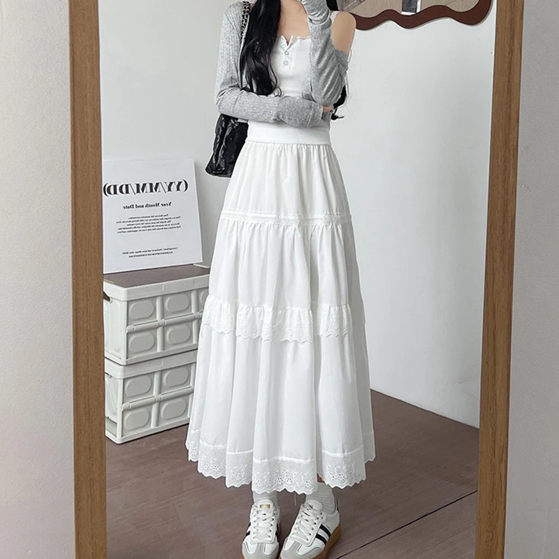 Korean White Lace Pleated Skir - огляд і ціна Midi Skirt Floral