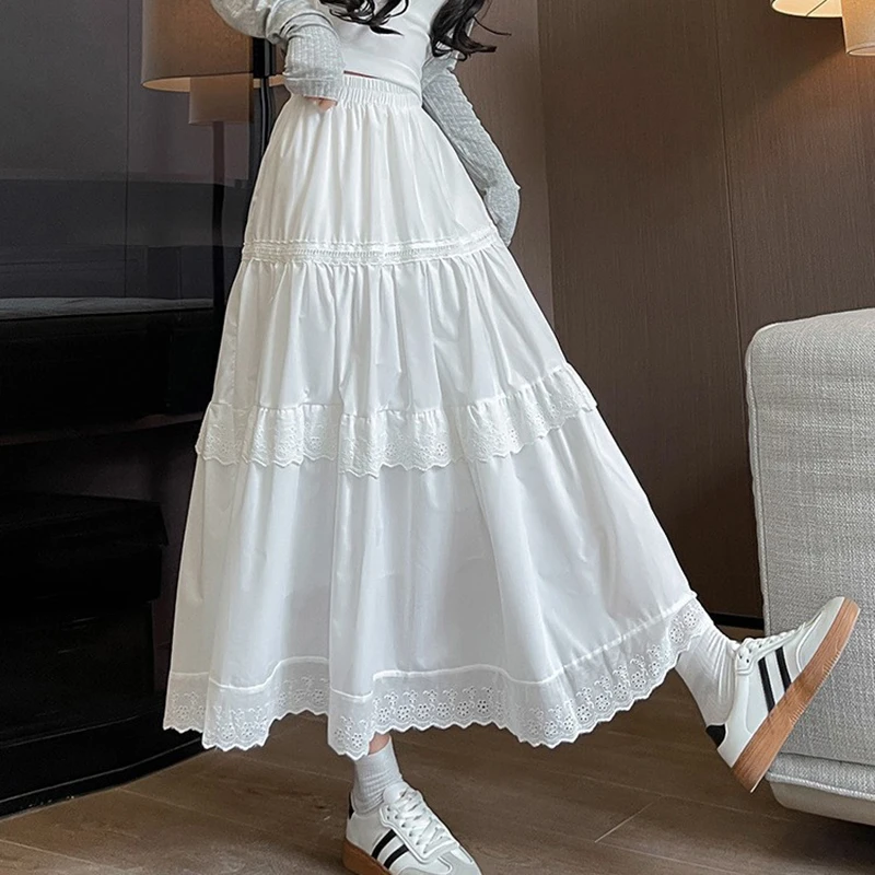 Korean White Lace Pleated Skir - огляд і ціна Midi Skirt Floral