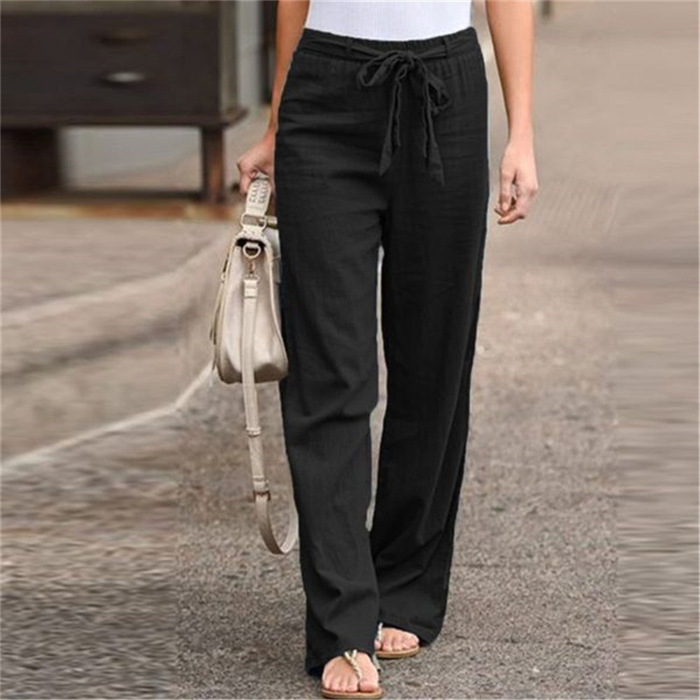 Elastic Waist Solid Color Cott - огляд і ціна Linen Pant Wide