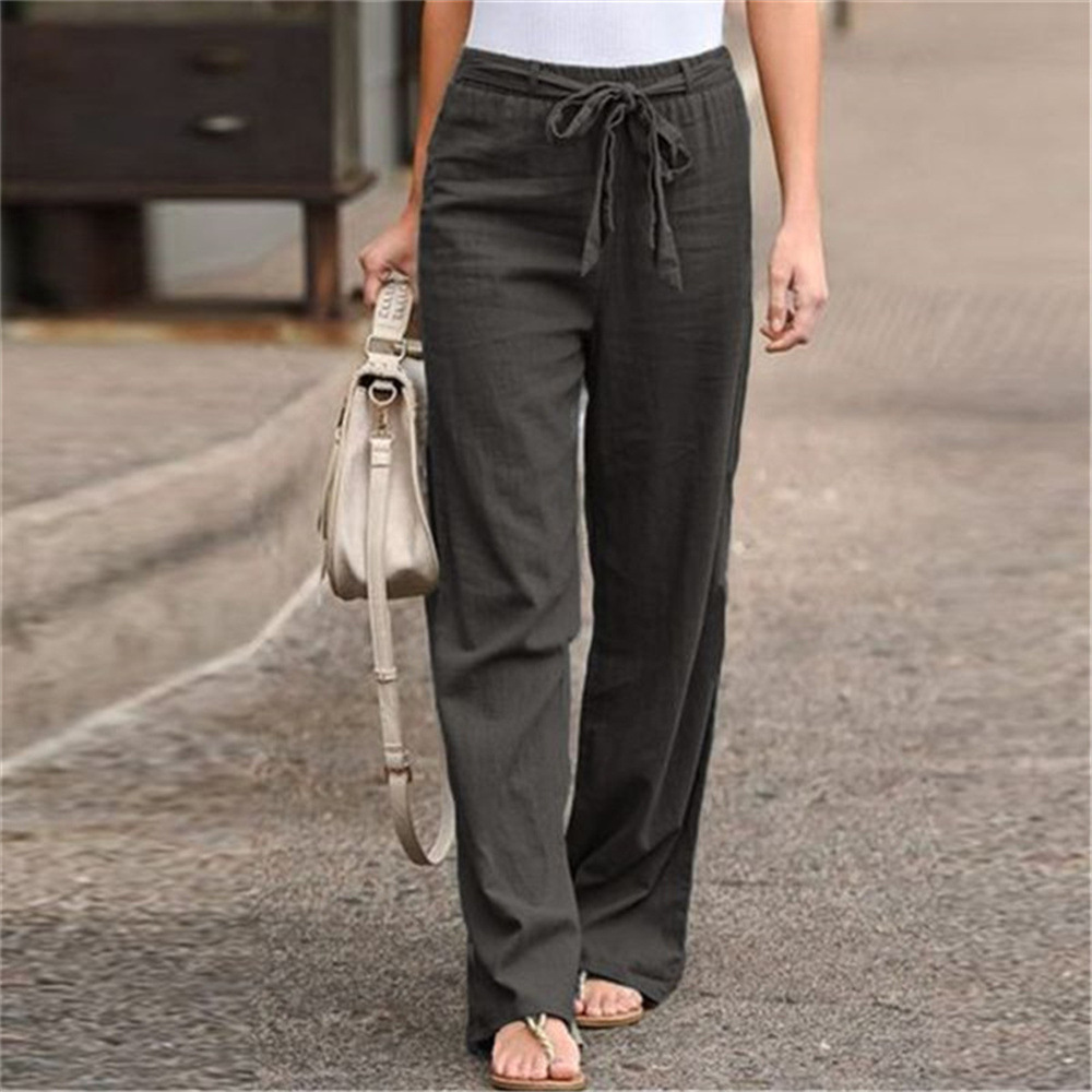 Elastic Waist Solid Color Cott - огляд і ціна Linen Pant Wide