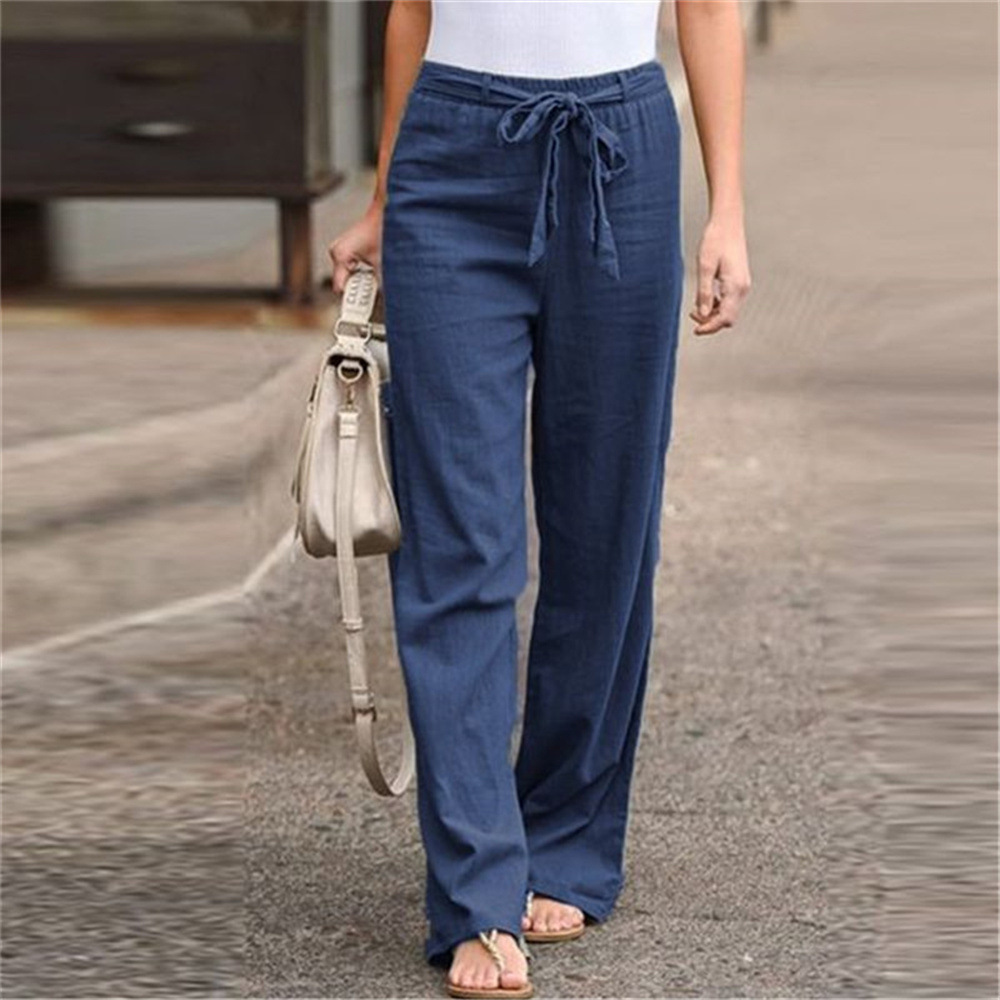 Elastic Waist Solid Color Cott - огляд і ціна Linen Pant Wide