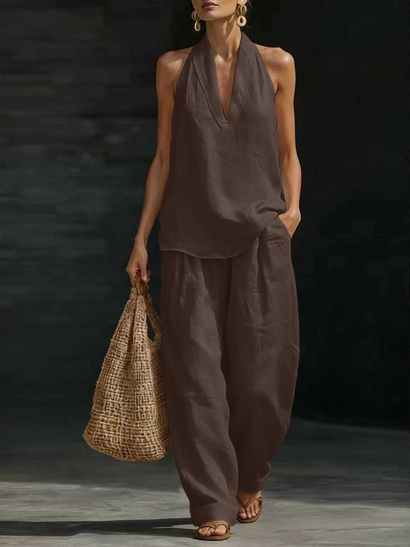 Women Linen 2 Piece Outfit Hal - огляд і ціна Linen Pant Wide